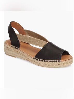 Black Slingback Espadrille Sandals with Elastic Strap Comfy for Summer